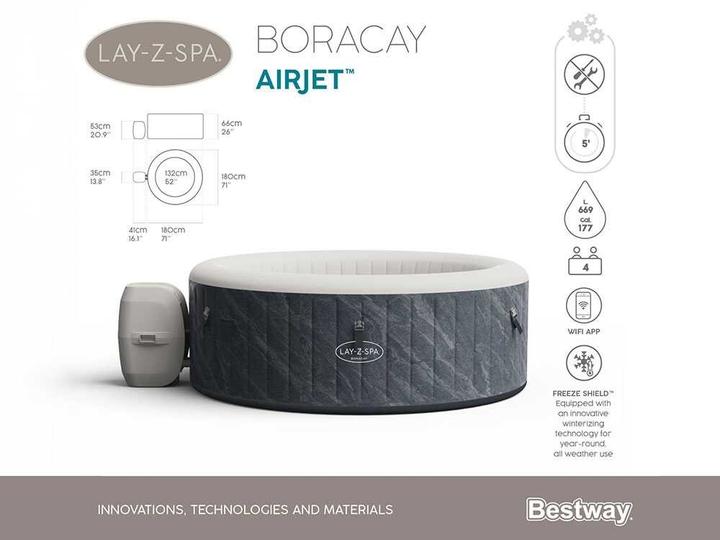 Produktbild Bestway WHP Boracay Airjet 180x66cm 120Düsen 4P. rund grau (4 Personen)