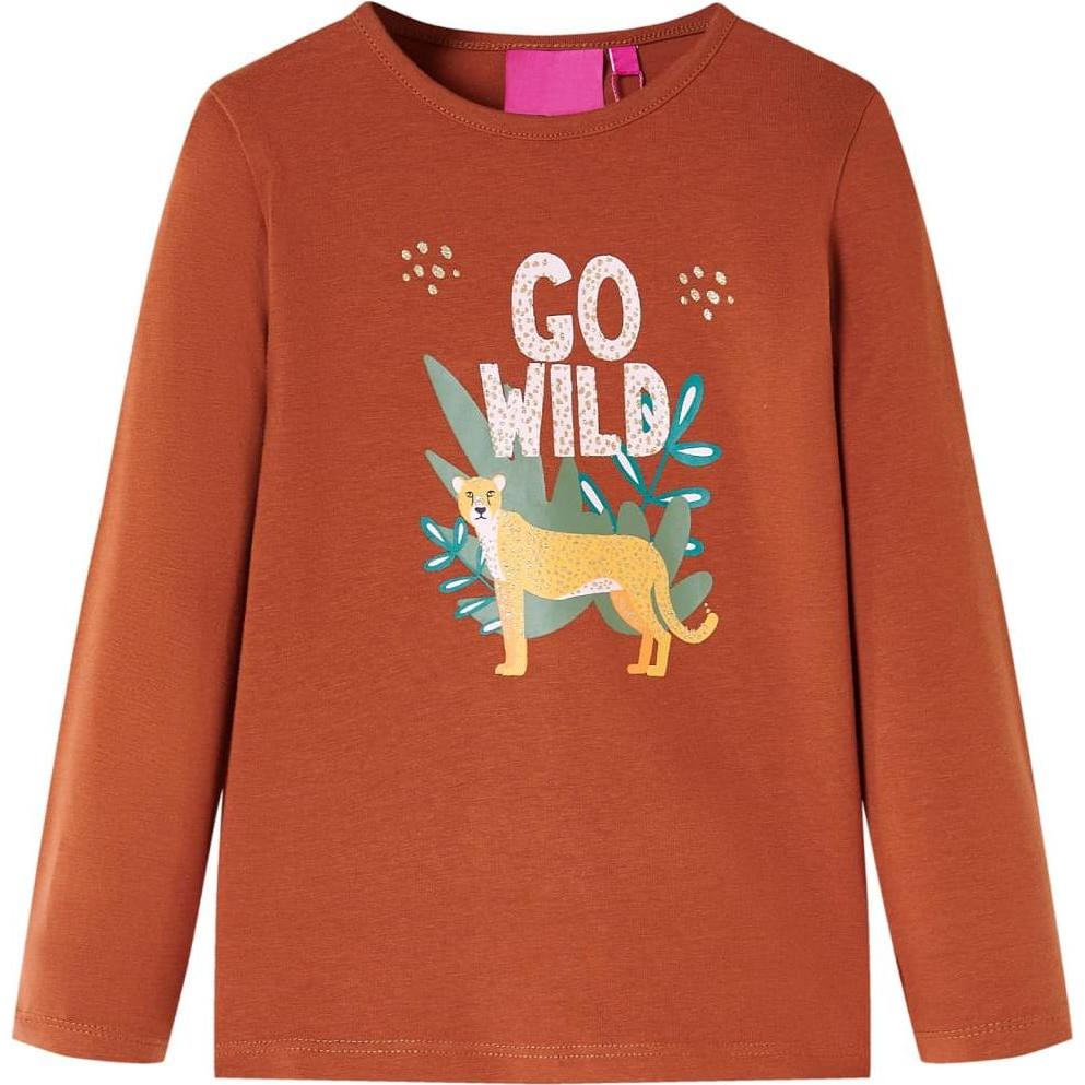 VidaXL, Jungen, Shirt, Kinder-Langarmshirt Cognac 116,Material: 95 % Baumwolle. 5, Braun, (116)