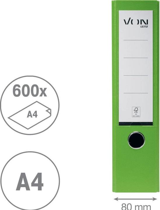 Produktbild von Ordner mit PP/Papier, 8 cm, Grün (A4, 80 mm, 1 Stk.)