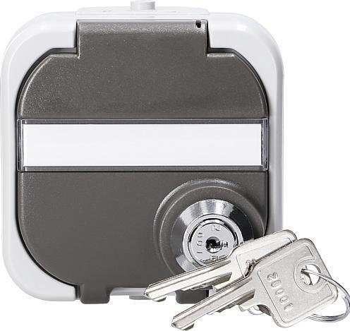 Actual product image REV Damp-proof socket outlet with earthing contact and lockable cover, IP44