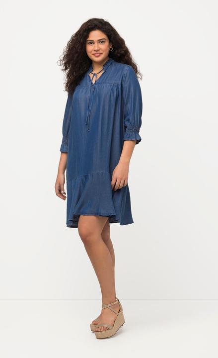 Immagine prodotto Ulla Popken Abito in lyocell con effetto jeans, scollo a tunica e maniche a 3/4 (46, 48)