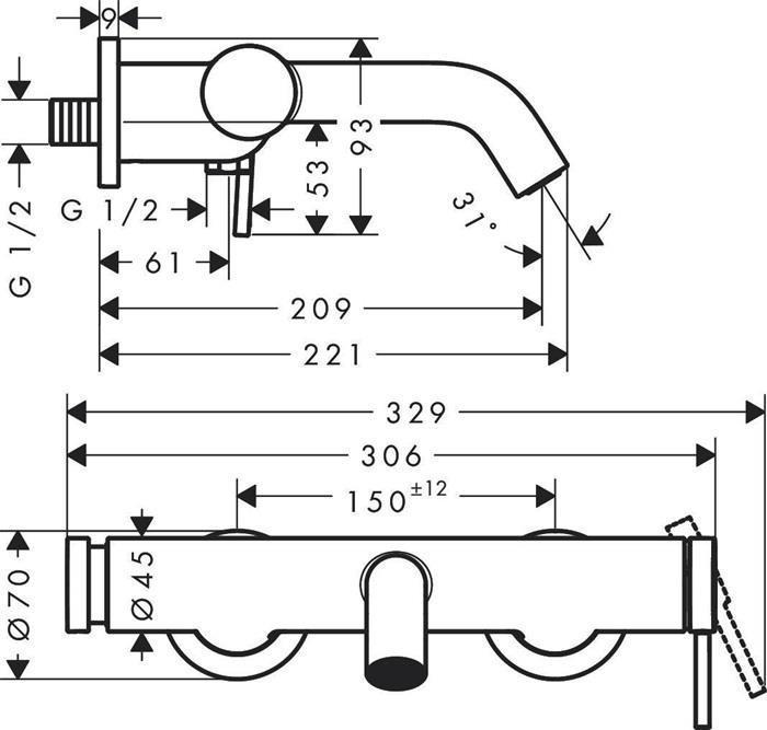 Produktbild hansgrohe Tecturis S Einhebel-Wannenarmatur Aufputz, Ausladung 209 mm, 73422