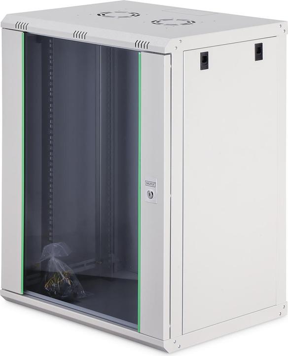 Image du produit Digitus 48,3cm 19inch armoire murale 16HE SoHoline RAL7035 gris H816mmxW600mmxD450mm avec porte en verre (16 HE, Rack 19 pouces)