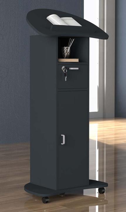 Immagine prodotto VCM Scrivania in piedi in legno Leggio Tavolo mobile in piedi Ruote rotanti Cassetto Redola Porta (56 x 37 x 110 cm)