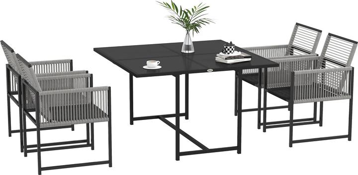 Produktbild Outsunny Gartenmöbel-Set Stahl, Hartglas Schwarz (120 x 120 x 72 cm)
