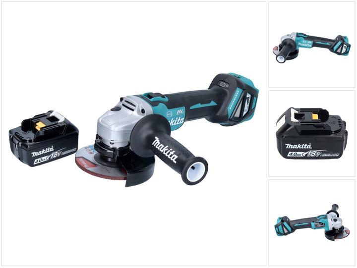 1x Makita DGA 513 cordless angle grinder, 1x Makita 125 mm grinding disc (A-80656), 1x additional handle, 1x protective cover, 1x Makita BL 1840 B 18 V 4.0 Ah battery (197265-4)