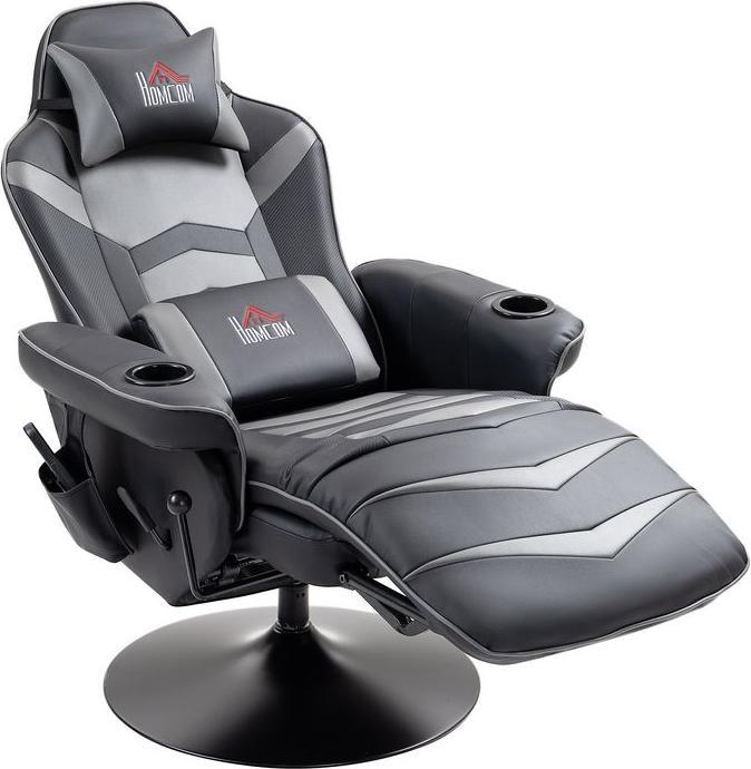 Produktbild Swisshandel24 Gaming Stuhl Massage, 360° Drehbar, Fussstütze, abnehmbare Kopfstütze, Kunstleder, Grau
