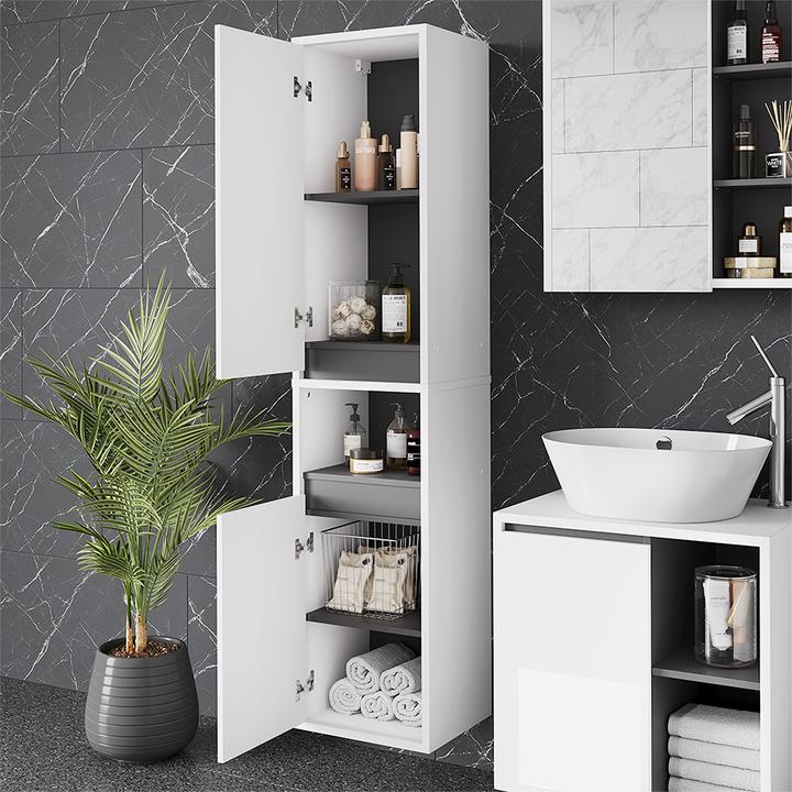 Produktbild Vicco Hochschrank Viola, Weiss/Grau, 38 x 170 cm mit 2 Türen