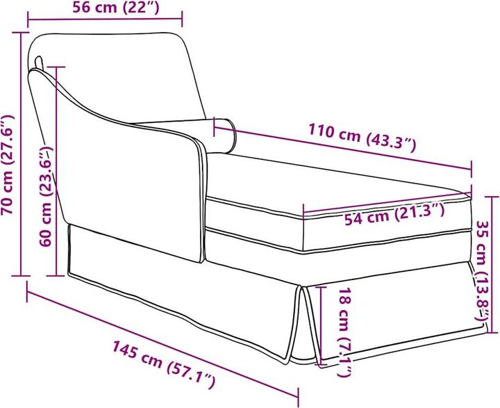 Actual product image vidaXL Chaise longue with bolster and right armrest cream velvet