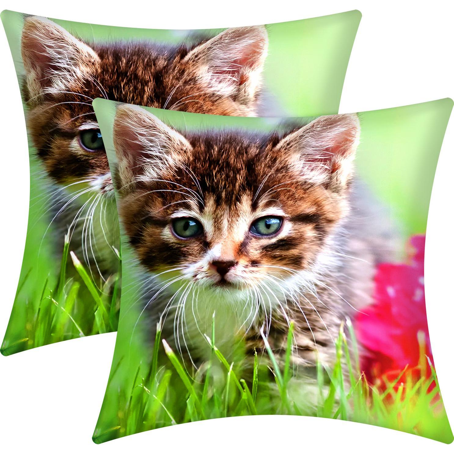 Avizar, Dekokissen, 2 Stk. Kissenbezüge Kätzchen im Garten (40 x 40 cm)
