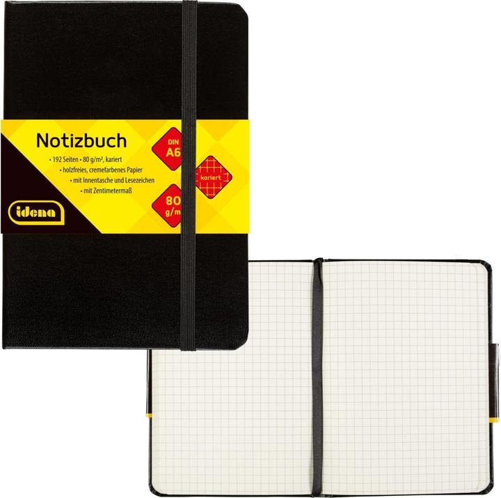 Produktbild Idena Notizbuch A6 kariert schwarz FSC-Mix (A6, Kariert, Harter Einband)