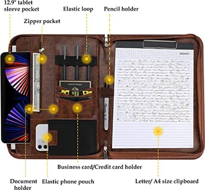 Image du produit Only-Bags.Store Écritoire A4 Mallette de conférence en faux cuir PU avec fermeture à glissière Porte-bloc Bloc-notes (A4)