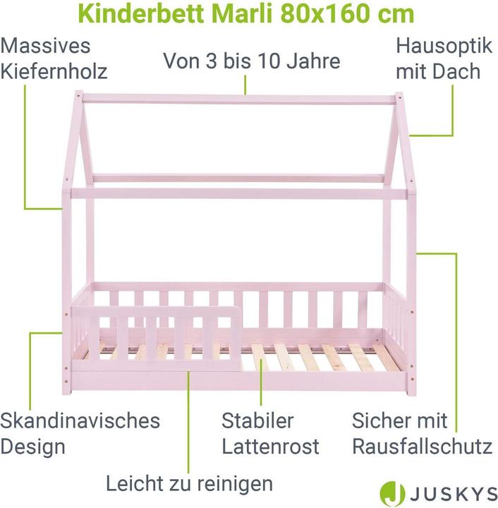 Image du produit Juskys Kinderbett Marli 80x160 cm - Rosa (80 x 160 cm)