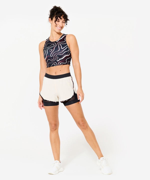Produktbild Domyos Trainingshose 2-in-1 Damen kurz - beige/schwarz (M)