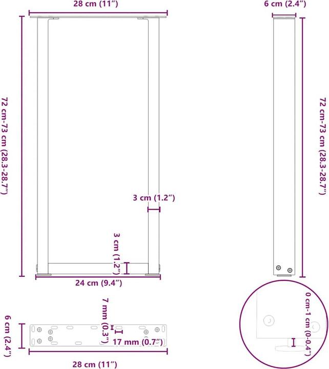 Actual product image vidaXL Konsolentischbein