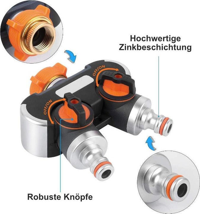 Produktbild Hermex Garten 2-Wege-Wasserverteiler Wasserhahnadapter Wasserhahn-Splitter (2 Wege Verteiler, 101.60 mm)
