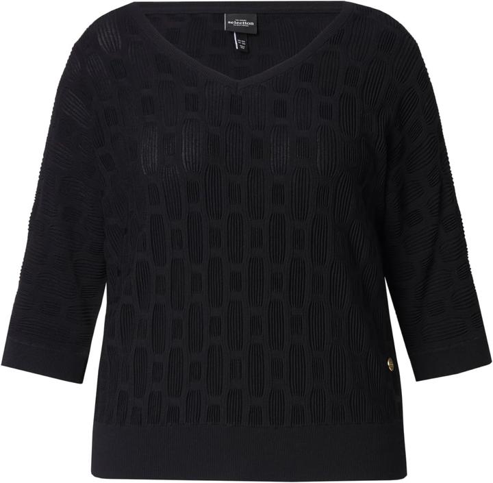 Produktbild Ulla Popken Strickshirt, 3D-Design, Oversized, V-Ausschnitt, Halbarm (56)