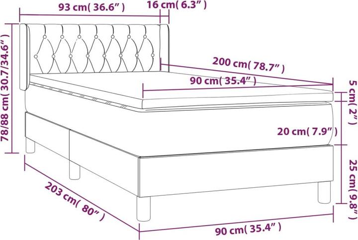 Produktbild vidaXL Boxspringbett (90 x 200 cm)