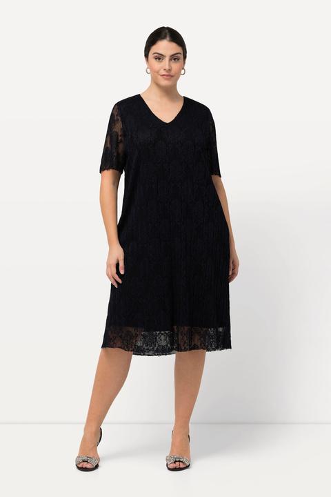 Produktbild Ulla Popken Spitzenkleid, A-Linie, V-Ausschnitt, Halbarm, Midikleid (50, 52)
