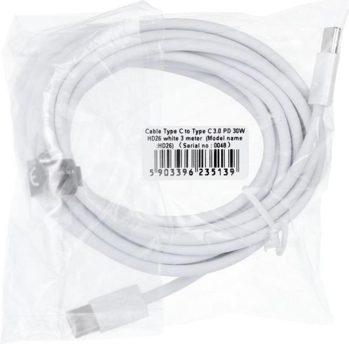 Actual product image OEM Cable Cable Type C to Type C PD QC3.0 3A 30W HD26 3 m white (3 m, USB 3.2 Gen 1, 30 W)