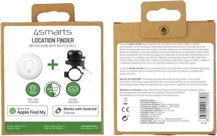 Produktbild 4smarts Standort-Finder SkyTag Duos mit Klingel f??r Fahrrad (Android, Apple)