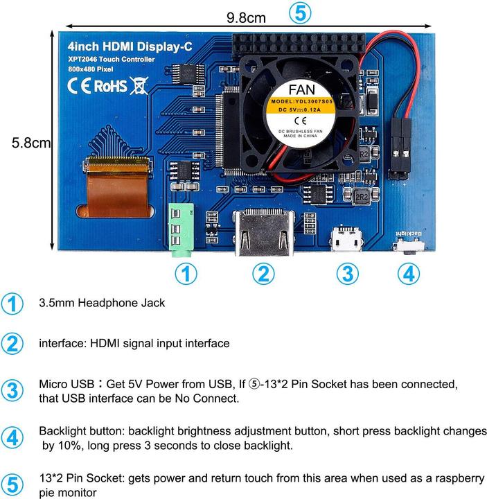 Produktbild Miuzei Bildschirm für Raspberry Pi mit Gehäuse