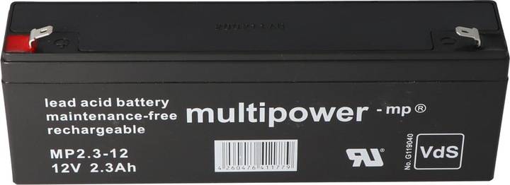 Actual product image Multipower Battery MP2.2-12 Lead acid battery, 4.8mm Faston connector MP2.2-12 (12 V, 2.20 Ah)
