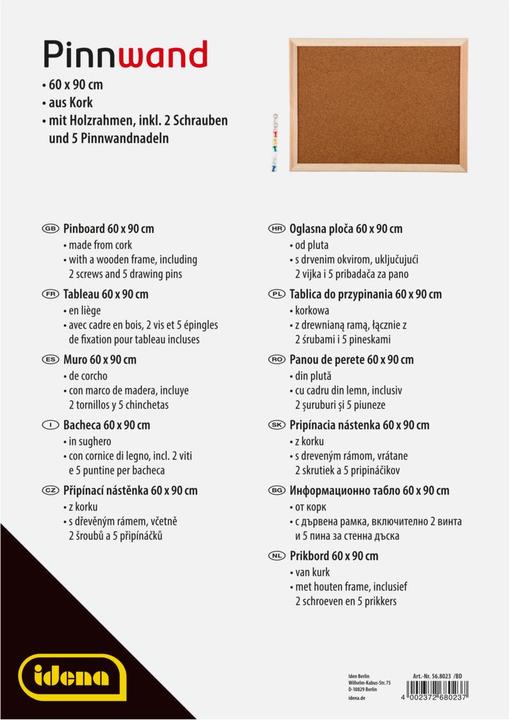 Actual product image Idena Pinboard 90x60cm with accessories (Bulletin board, 90 x 60 cm)