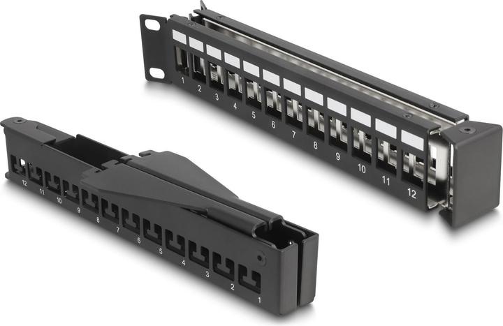 Actual product image Delock 48.30cm (19") Keystone Patch Panel 24 Port with Relief Rail 1 U angled black
