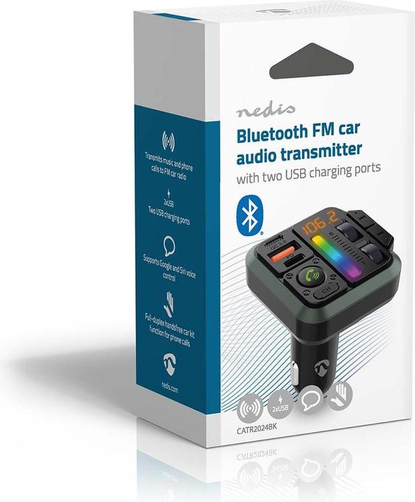 Actual product image Nedis Car Audio FM Transmitter - Fixed - Hands-free - 1" - Amber Screen - Bluetooth - PD 18 W/PD 2