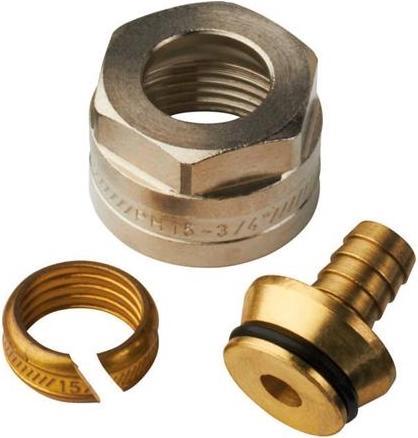 Produktbild Roth omløber til EURO-red fordelerrør for 18 mm pex tilslutning. ¾Euro konus omløber og klemr i mess