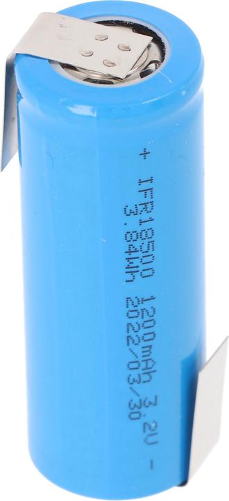 Actual product image EIZfan Battery IFR 18500 LiFePo4 Flat Top unprotected, solder tag Z