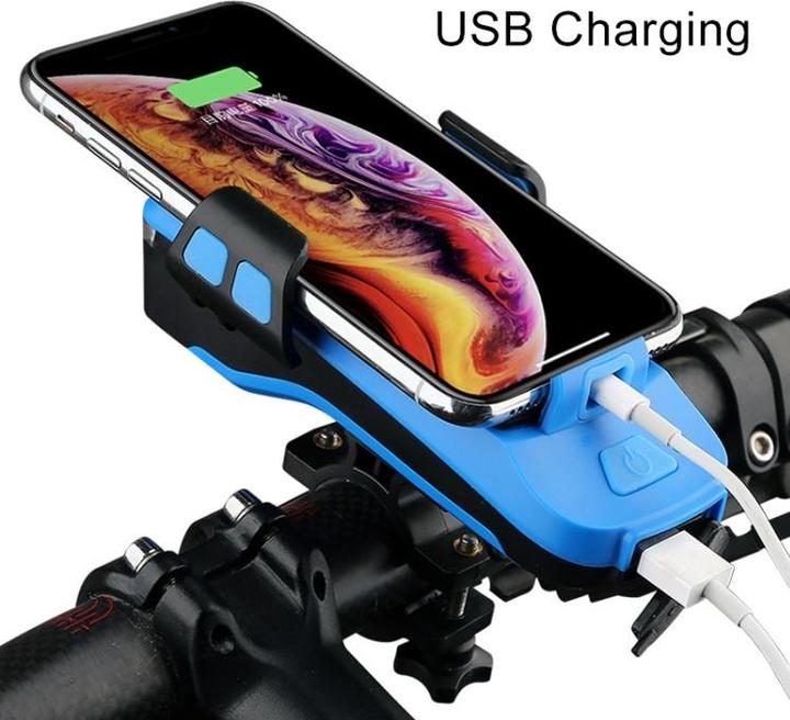 Produktbild AM Scheinwerfer Akku LED Fahrradlicht - Handyhalter - Powerbank - Hupe