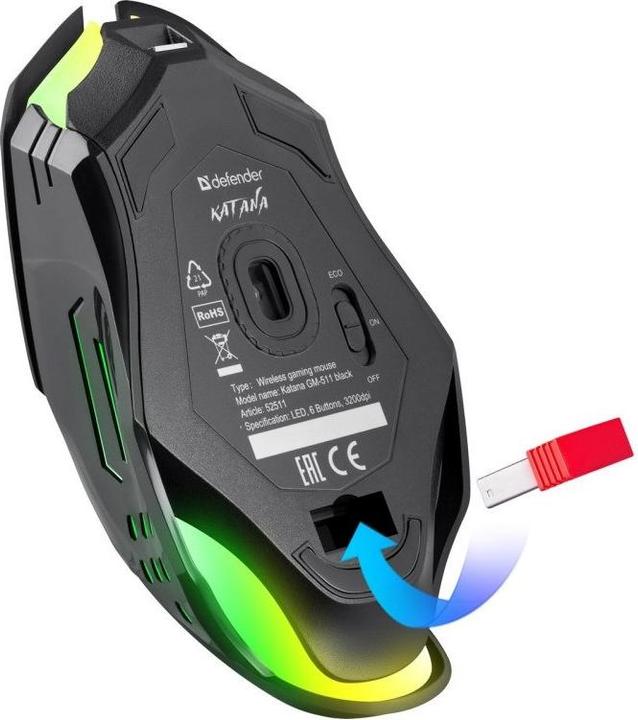 Produktbild Defender MYSZ GAMINGOWA KATANA GM-511 RF 3200DPI 7P CZARNA 52511 (Kabellos)