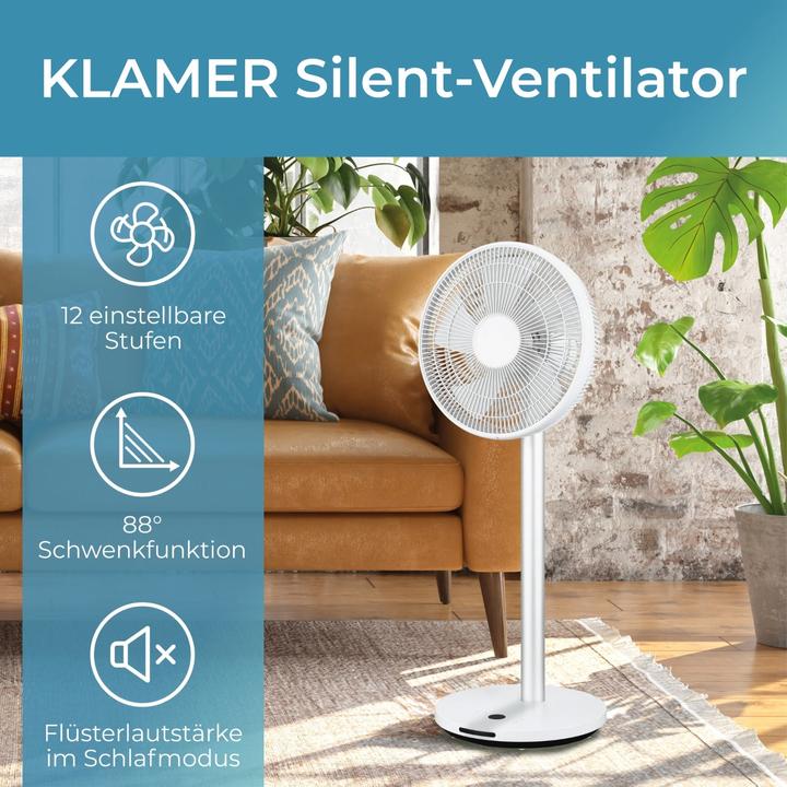 Actual product image KLAMER Silent Ventilator mit Fernbedienung, 12 Geschwindigkeitsstufen, autom. 90° Oszillation (57.90 dB)