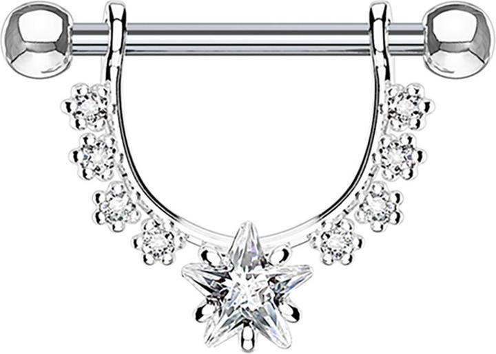 Produktbild Star Piercing Barbell silber Kristall halbbogen mit Sternkristall (ohne Messing, Chirurgenstahl 316L)