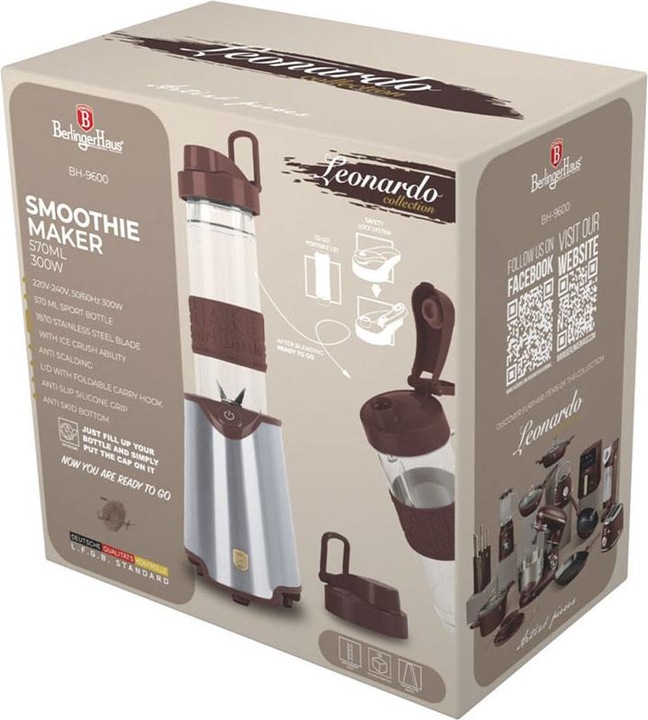 Produktbild BerlingerHaus Design Standmixer inkl. Sportflasche 570ml, 300 W, bordeaux (300 W)