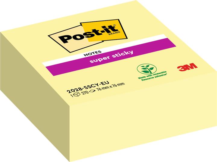 Produktbild Post-it Haftnotizwürfel Super Sticky 76x45x76 mm (BxHxT) gelb 270 Bl. (76 x 76 mm)
