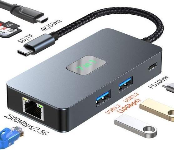 Immagine prodotto Lenovo Adapter HUB USB C (7 in 1) HDMI USB SD/TF RJ45 (2500 Mbps) PD (USB-C, 7 porte)