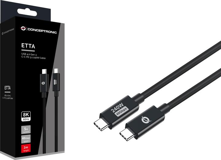 Actual product image Conceptronic Cable USB-C 4.0 -> C St/St 2.00m 5A 40Gbps bw (2 m, USB 4.0, 240 W)