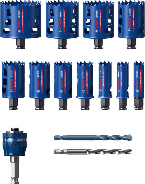 Produktbild Bosch Professional Zubehör EXPERT Tough Material Lochsäge-Set, 20/22/25/32/35/40/44/51/60/64/76 mm, 14-tlg. (20, 22, 25, 32, 35, 40, 44, 51, 60, 64, 76 mm)