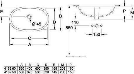 Immagine prodotto Villeroy & Boch V&B Lavabo sottopiano O.NOVO con ÜL 600x350 mm bianco (350 mm, 600 mm)