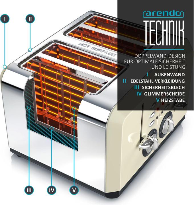 Produktbild Arendo Automatik Toaster 4 Scheiben in Beige