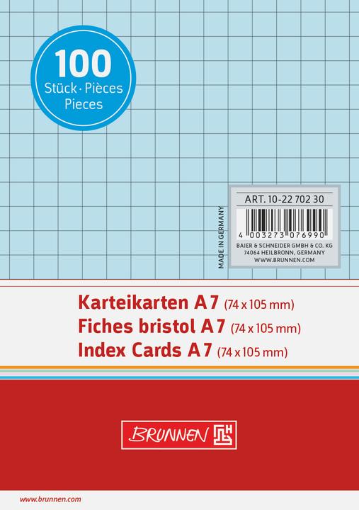 Actual product image Brunnen Index cards A7 chequered blue PU=100 pieces (A7, 180 g/m²)