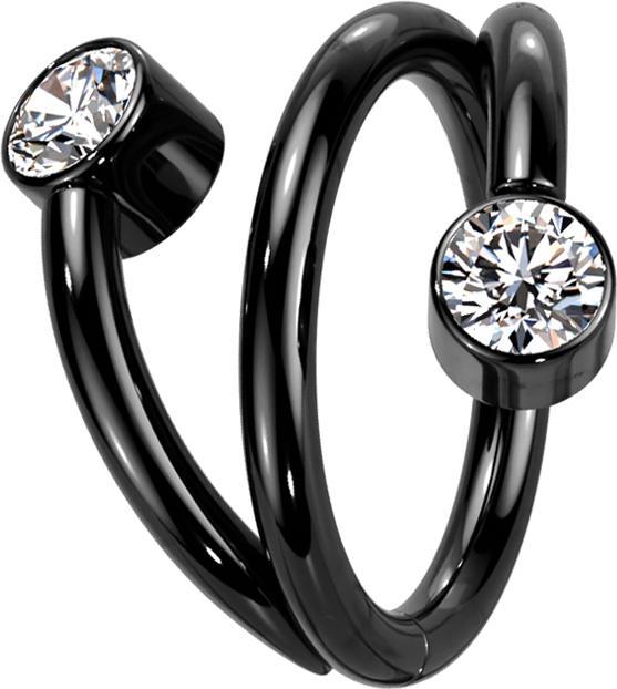 Image du produit Star Piercing Micro anneau segment pliable noir spirale deux cristaux argent (Titane, sans laiton)