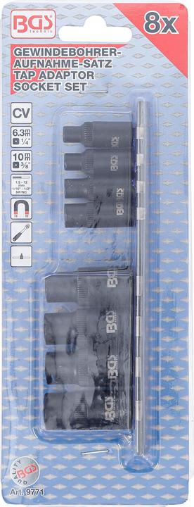Actual product image BGS Tap Adaptor Socket Set 6,3 mm (1/4") / 10 mm (3/8") Drive 8 pcs.