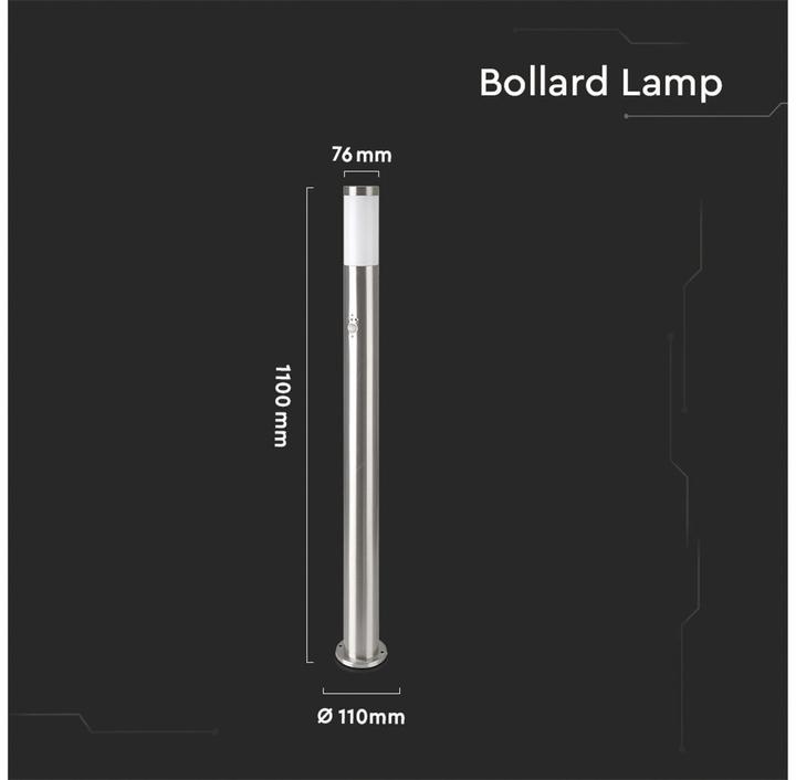 Produktbild V-TAC Poller-Aussenleuchte VT-838, IP44 Edelstahl 110 cm, Nickel-satiniert, PIR (E27, IP44)