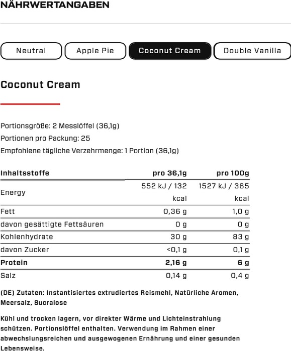 Nährwerte und Zutaten Vast Instant Rice Pudding (900G Dose) (Coconut Cream, 1 Stk., 900 g)