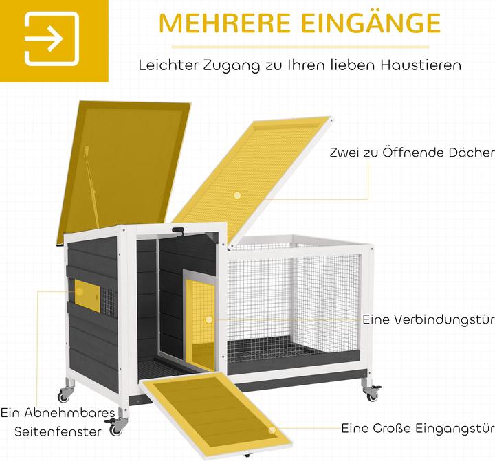 Actual product image PawHut Kaninchenstall Tannenholz, Stahl Dunkelgrau