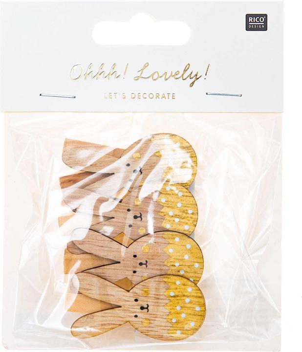 Produktbild Rico Design Dekoklammer Osterhase 4 Stück, Gold (4 x, 2 x 10 x 13 cm)